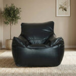 Faux Leather Single Couch Bean Bag - Black