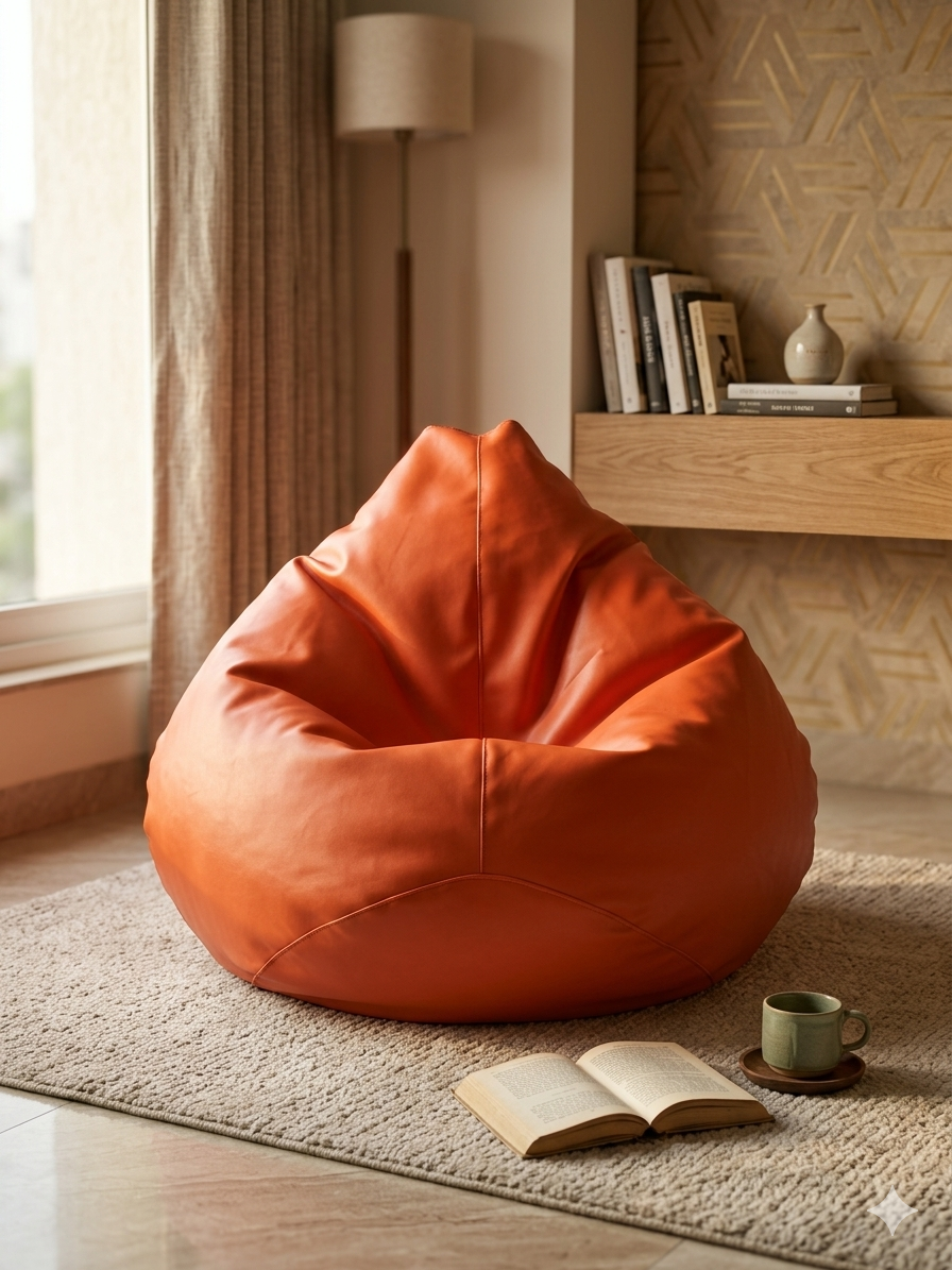 IMG_0548 Faux Leather XxL Pear Shape Single Bean Bag - Orange - Image 1