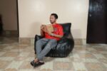 Faux Leather Single Couch Bean Bag - Black - Image 3