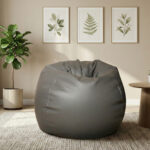 Faux Leather XxL Pumpkin Shape Single Bean Bag - Ash