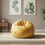 Faux Leather XxL Pumpkin Shape Single Bean Bag - Yellow