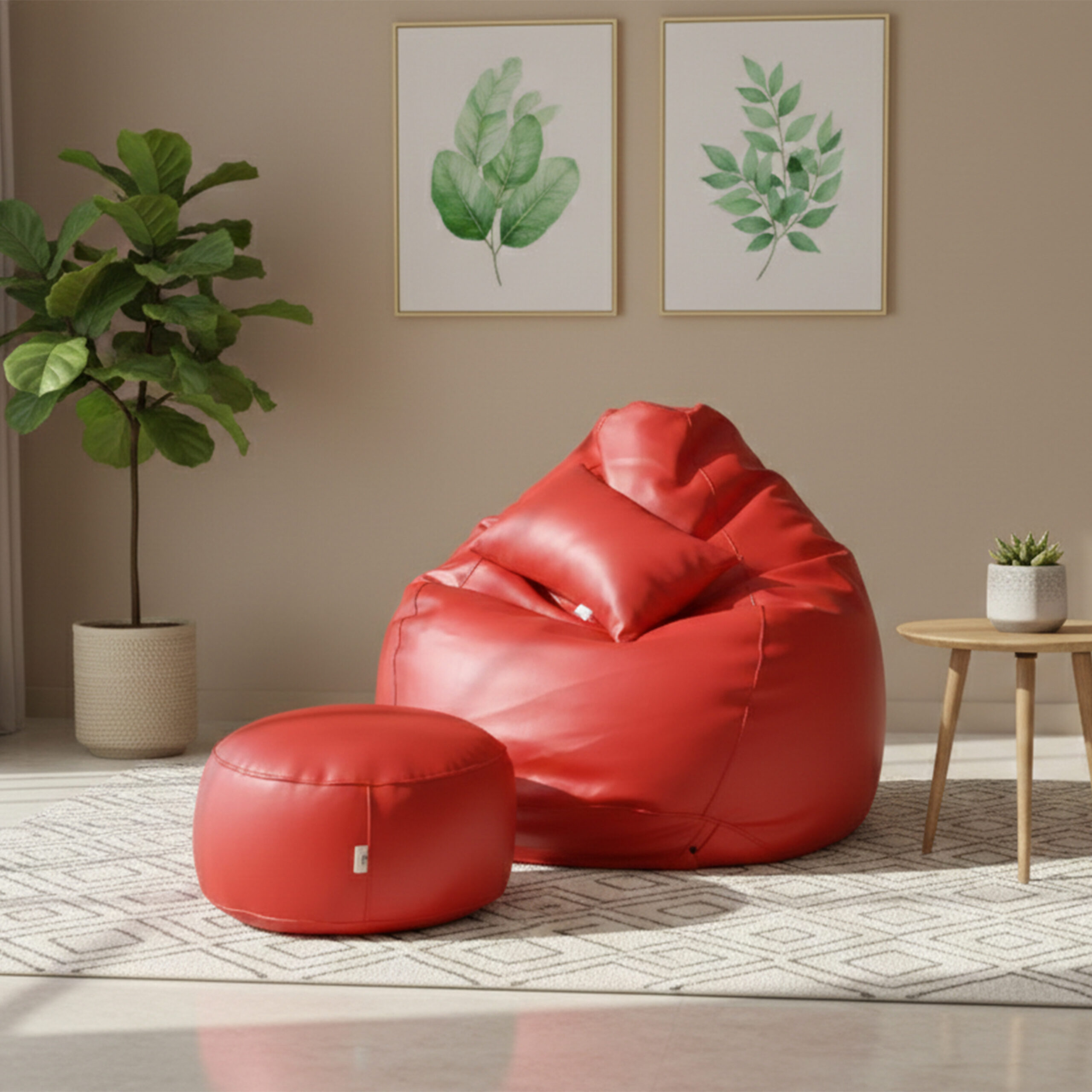 9 Faux Leather Xxxl Pear Shape 3pcs Combo Bean Bag - Red - Image 1