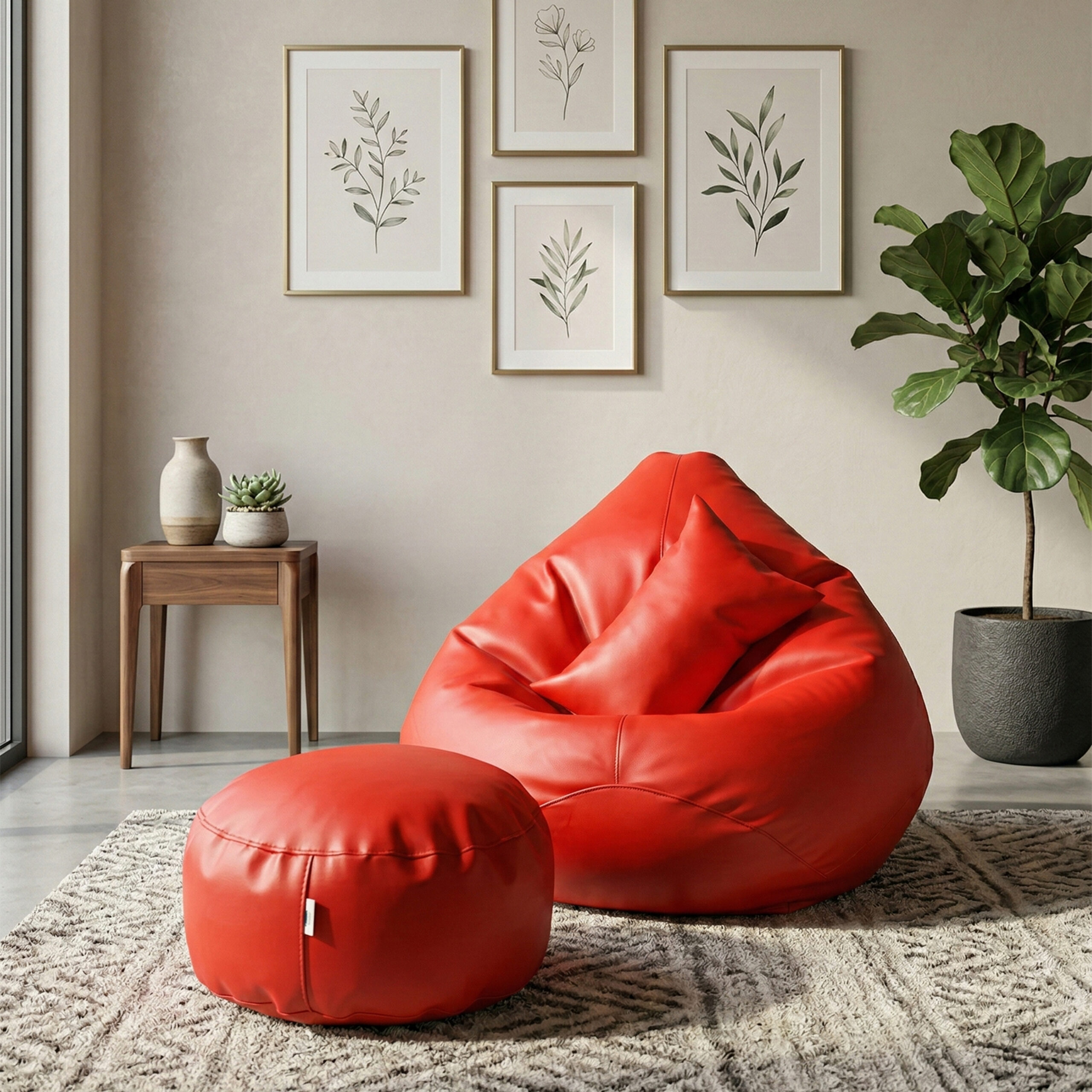 9 Faux Leather Xxl Pear Shape 3pcs Combo Bean Bag -Red - Image 1